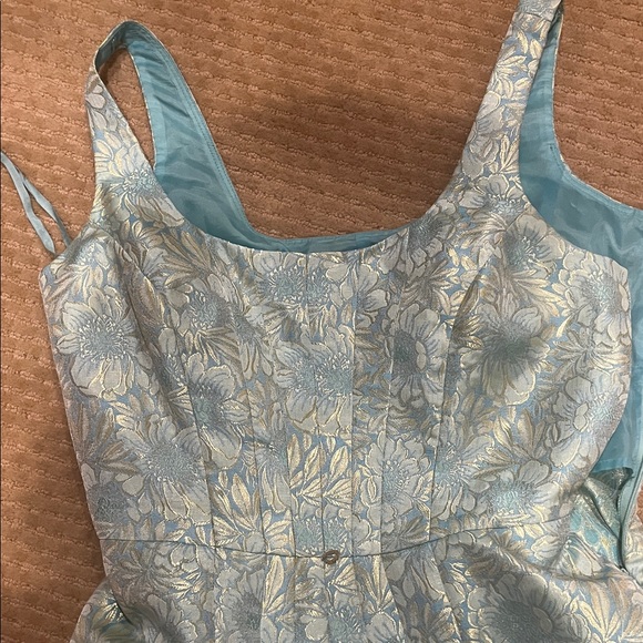 Nine West Blue and Gold Patterned Brocade Fit and Flare Dress - Picture 1 of 5